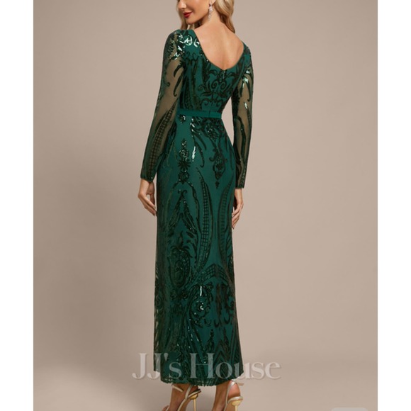 Elegant Green Sequin Midi Dress - Picture 2 of 14